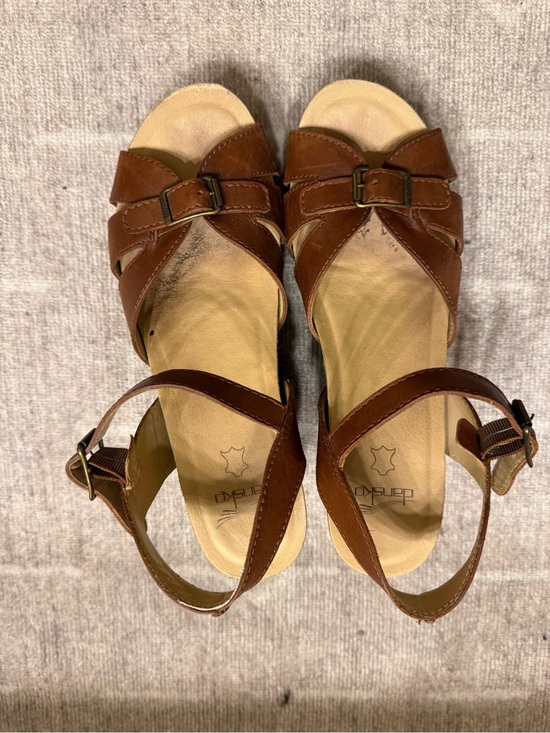 Dansko Shoes - Dansko Brown Leather Buckle Cross-Strap Sandals
